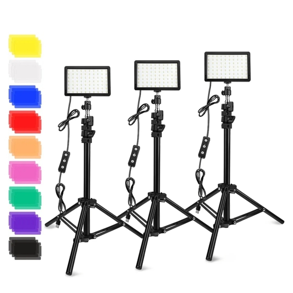 Black 70 LED Video Lighting Kit Set Of 3